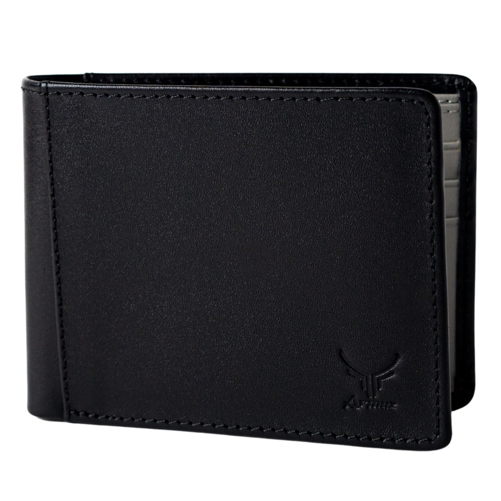 Billetera De Cuero Vacuno Classic AR17 Negro Con Gris