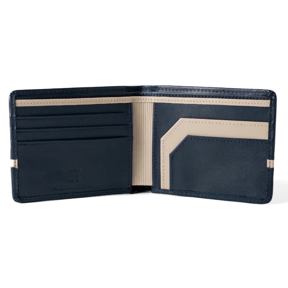 Billetera De Cuero Vacuno Classic AR15 Azul Con Beige Billetera De Cuero Vacuno Classic AR15 Azul Con Beige
