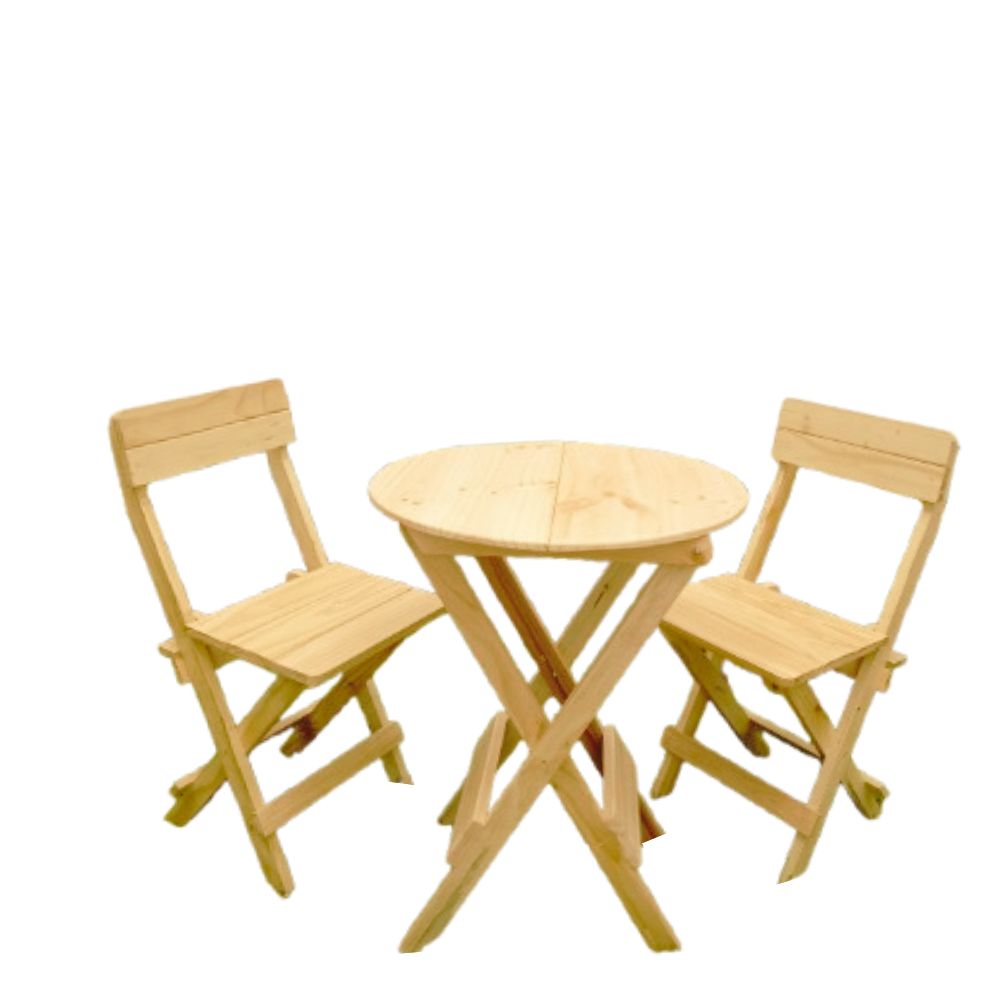 Comedor Plegable de Terraza Redondo en Pino Natural 2 Sillas Comedor Plegable de Terraza Redondo en Pino Natural 2 Sillas