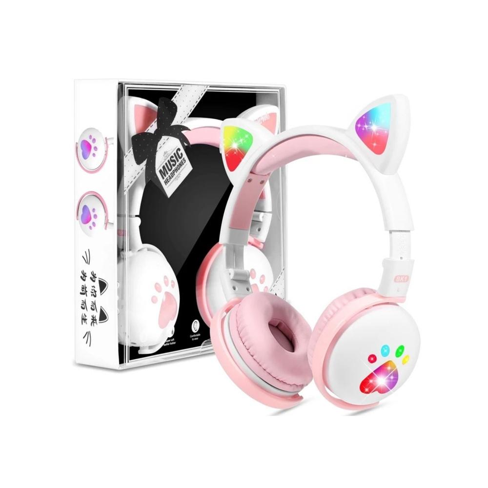 Audífonos Bluetooth Oreja de Gato con Luz LED BK1 Blanco
