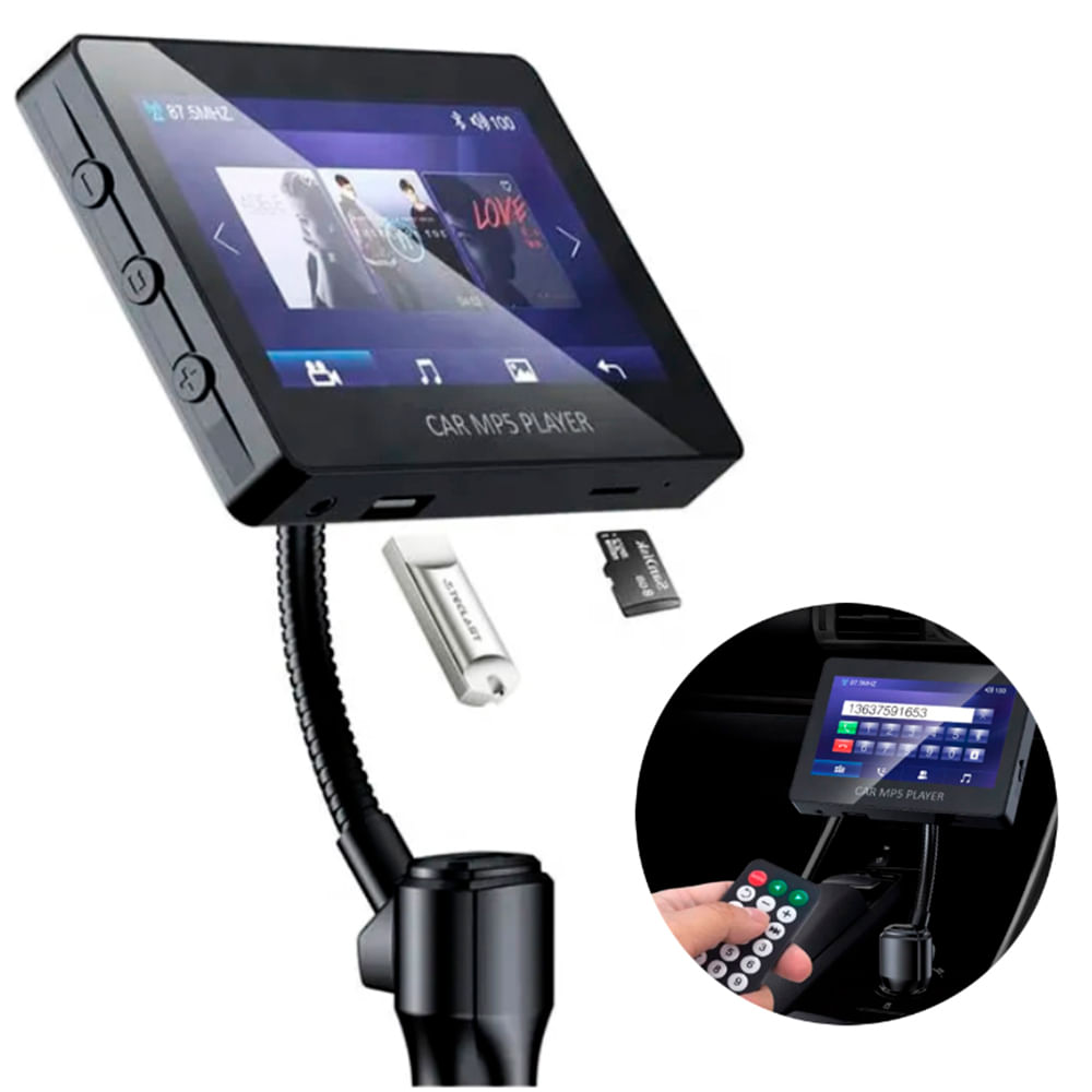 Transmisor con Pantalla Reproductor mp5 FM Bluetooth con Control