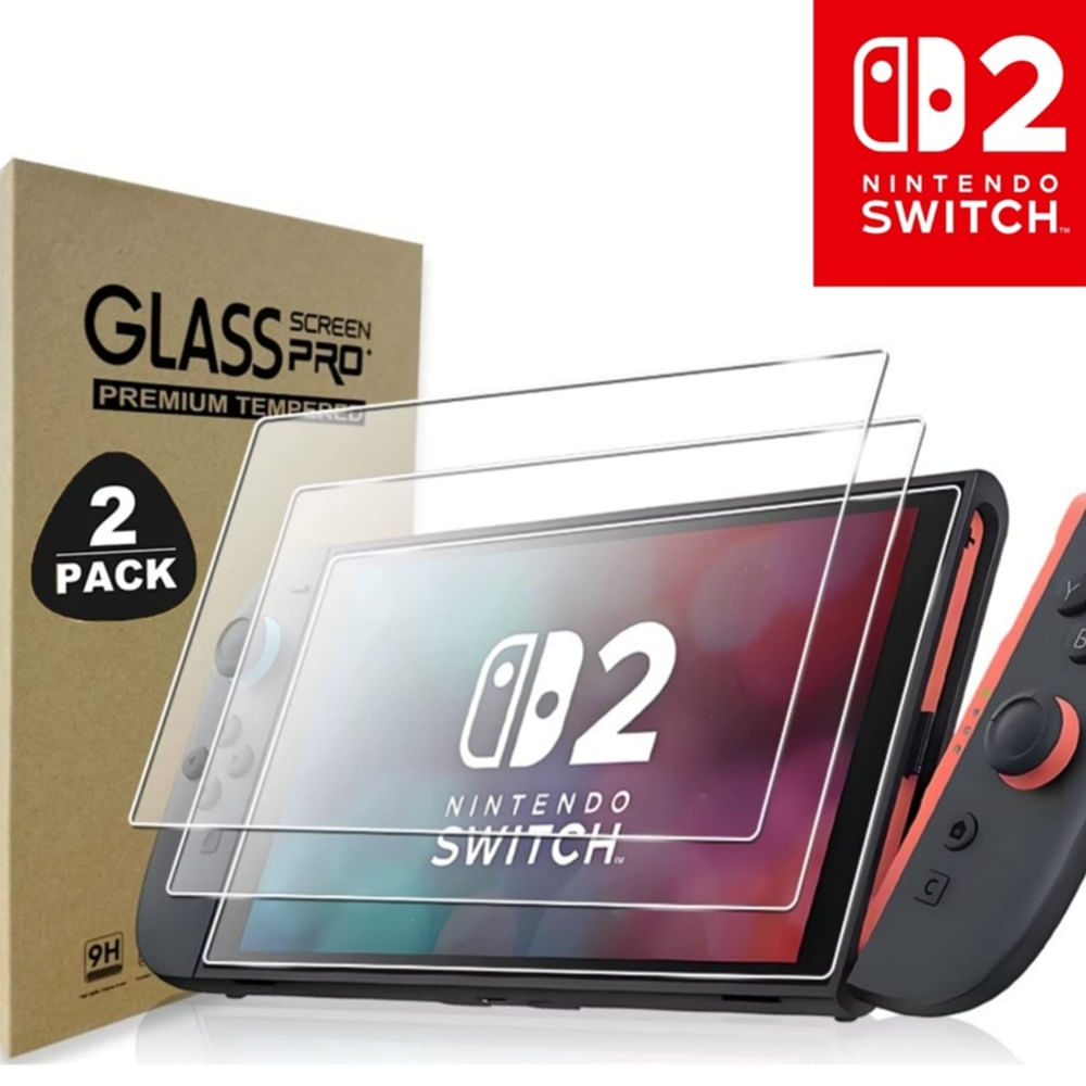02 Protectores Pantalla Mica Vidrio Templado Nintendo Switch 2