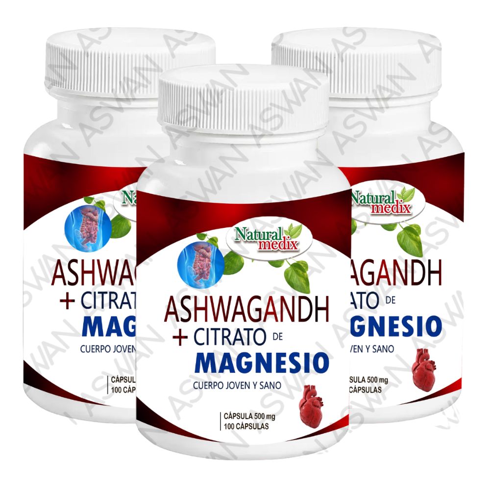 Pack De 3 Ashwagandh + Citrato De Magnesio 100 Capsulas - Natural Medix