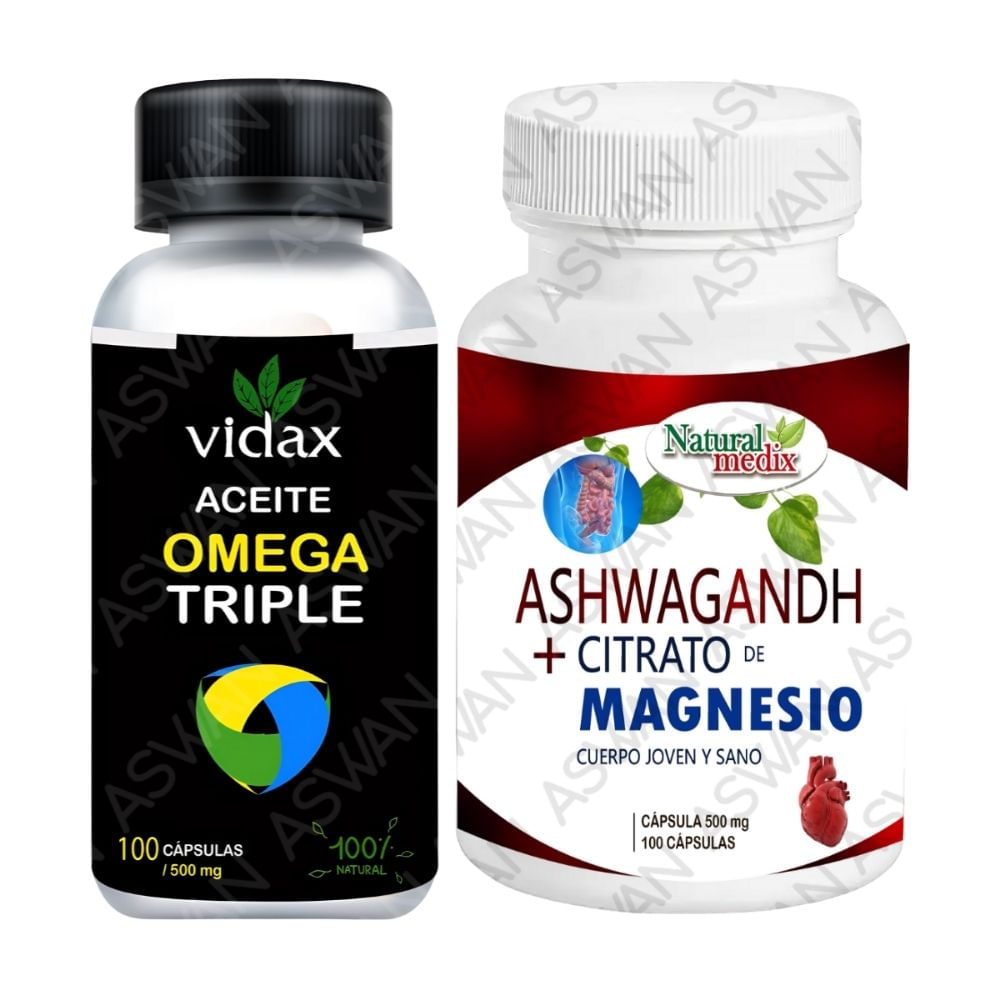 Pack Aceite Omega Triple + Ashwagandh & Citrato De Magnesio 100 Capsulas