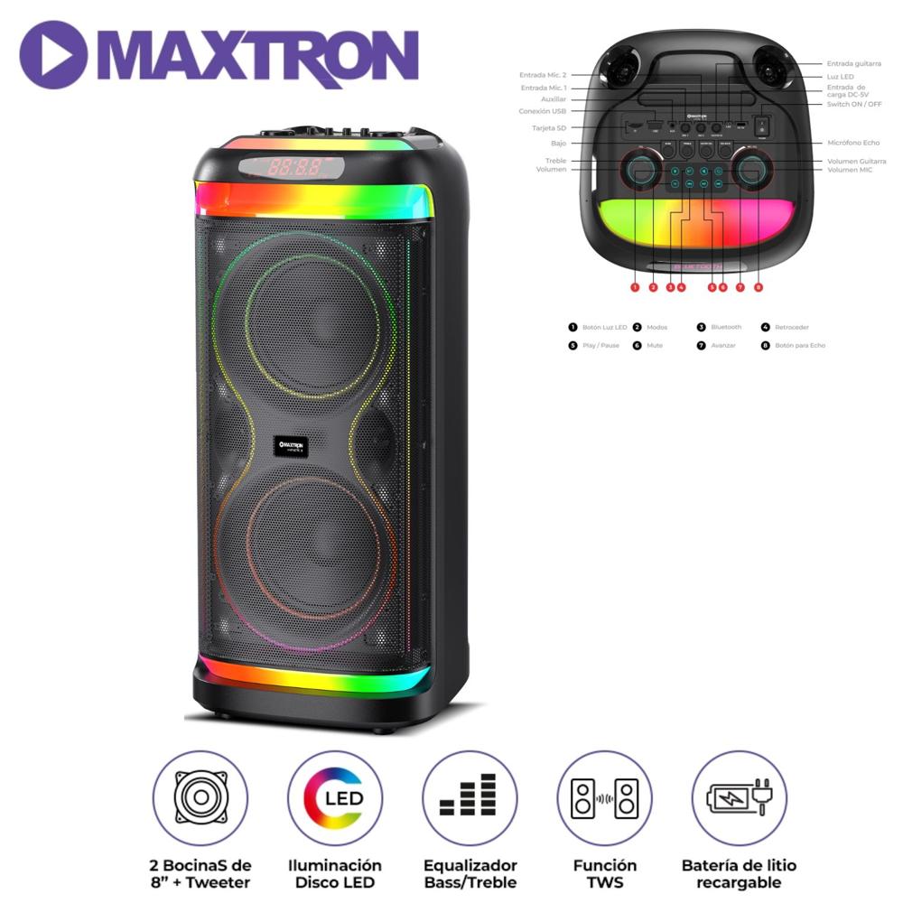 Torre de Sonido Maxtron Hypnotic MX 808 LED RGB con Micrófono