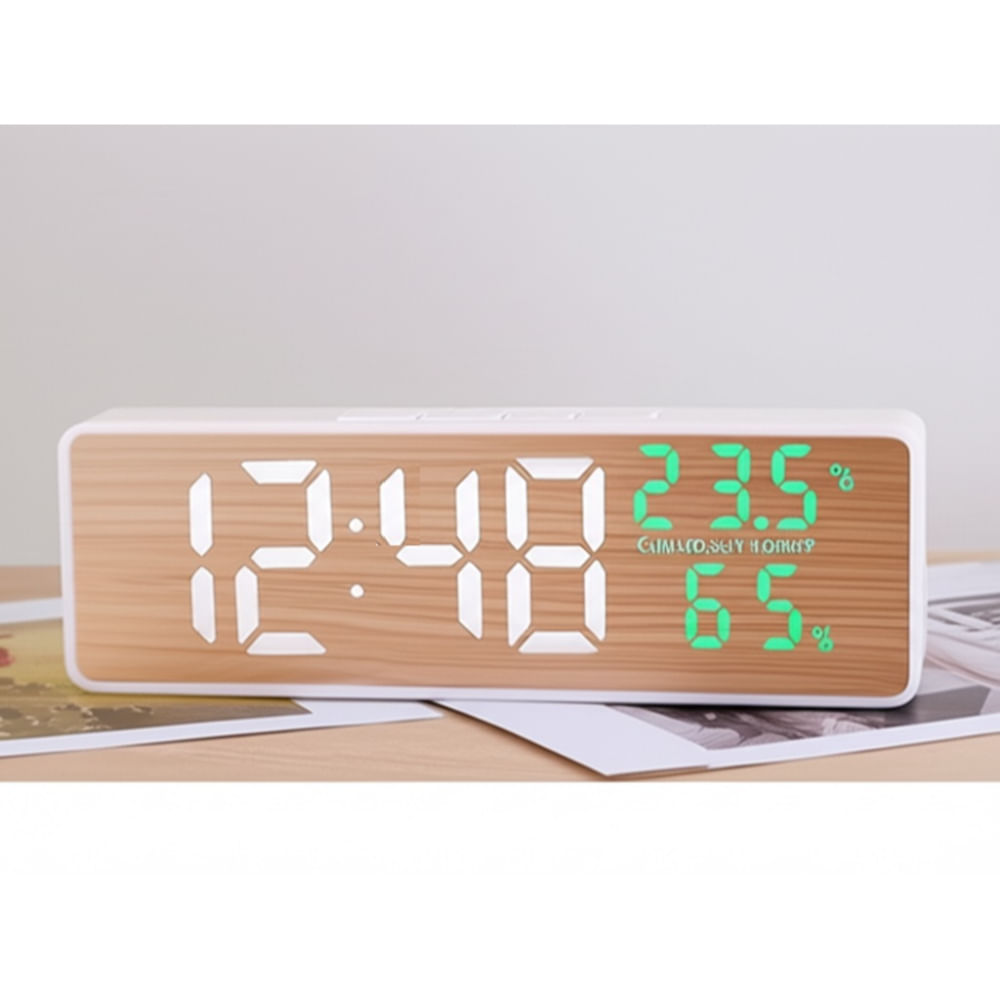 Reloj Despertador LED Alarma Digital con Pantalla de Madera Grande