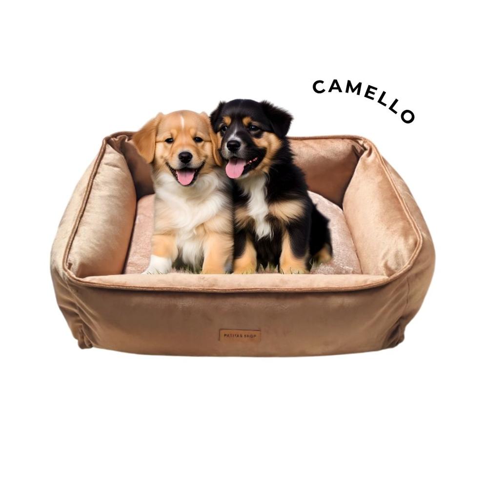 Cama Abrigadora Reversible de Felpa para Mascotas M Camello