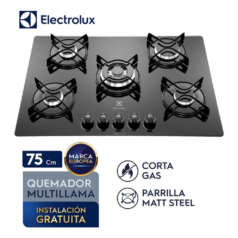 Cocina Empotrable a Gas 5 Quemadores Triple LLama ELECTROLUX ETGZ30T0EPUB 75 CM