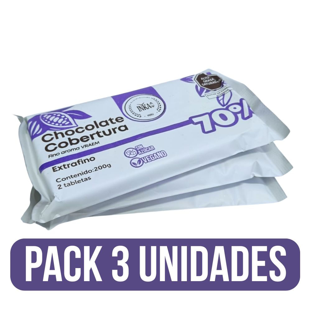 COBERTURA CHOCOLATE 70% CACAO MALTITOL INKAO 200 G X 3 UNID