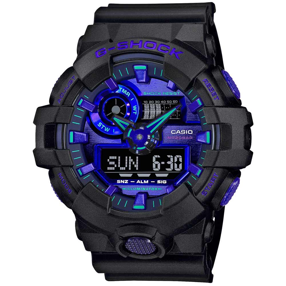 Reloj Casio G-Shock GA700VB-1A Digital Analógico Luz de Fondo Resina Negro Dial Azul