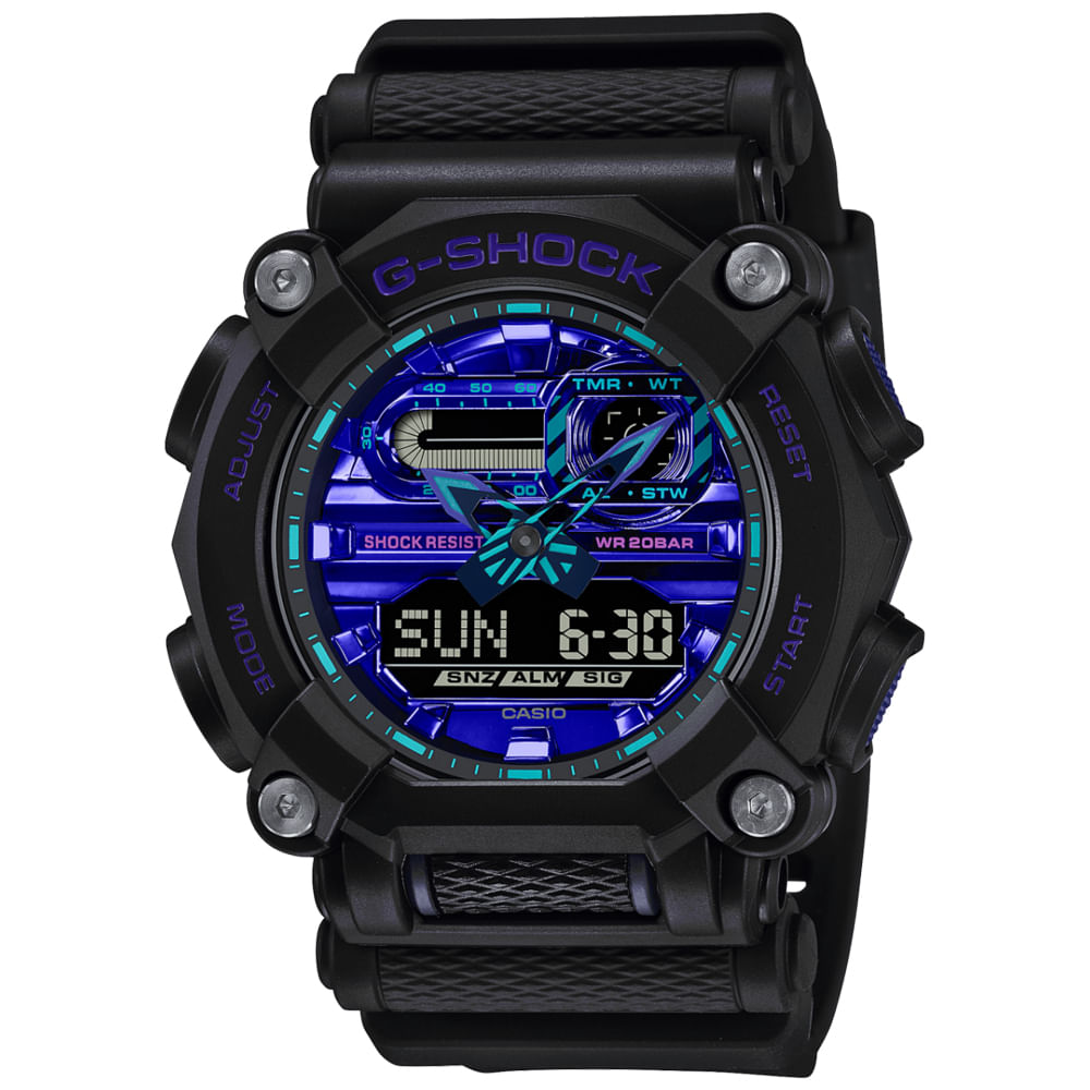 Reloj Casio G-Shock GA900VB-1A Digital Analógico Luz Led Resina Negro Dial Azul