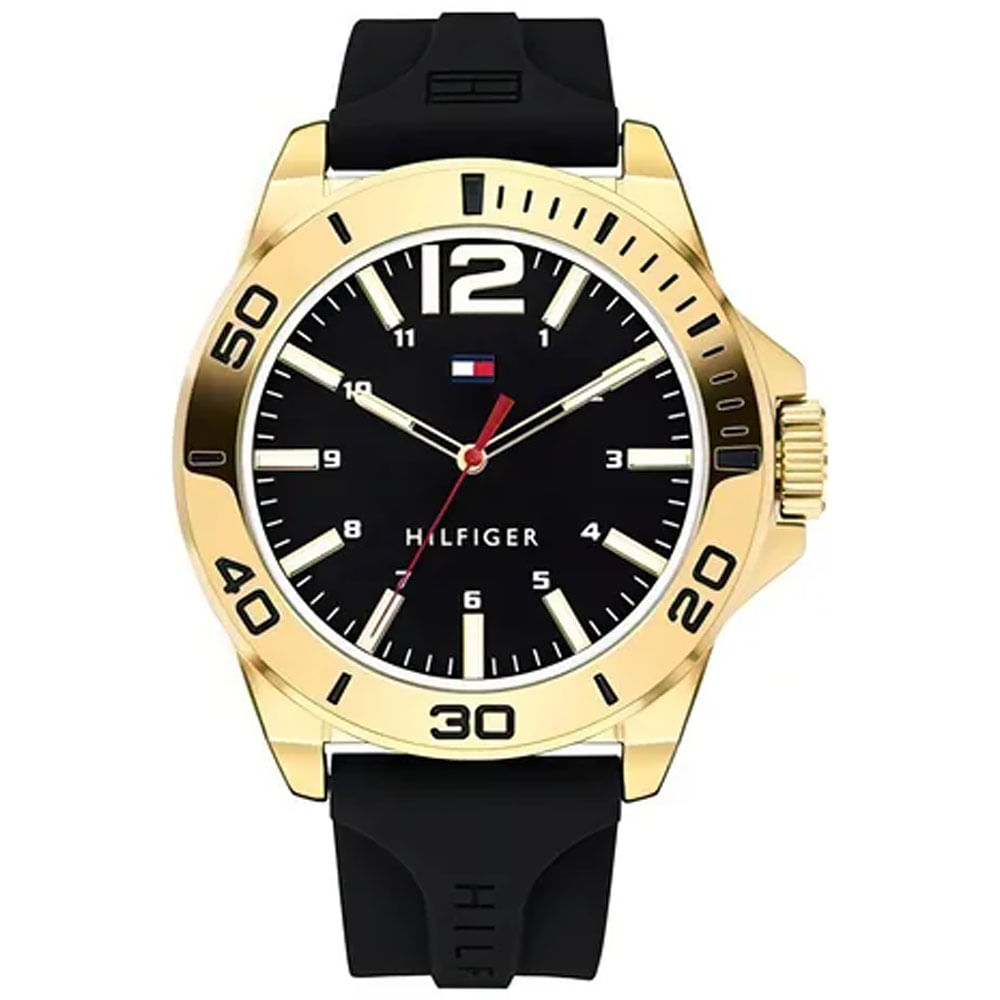 Reloj Tommy Hilfiger 1791662 Hombre Acero Inoxidable Dorado Correa Silicona Negro