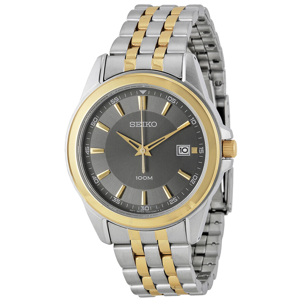 Reloj Seiko SGEG90 Para Hombre Fecha Acero Inoxidable Plateado Dorado Dial Gris