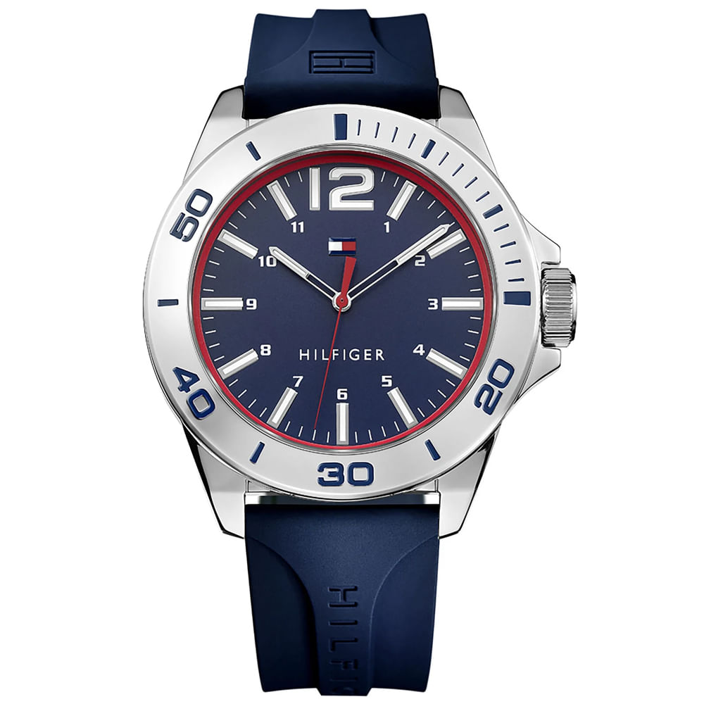 Reloj Tommy Hilfiger 1791261 Hombre Acero Inoxidable Plateado Correa Silicona Azul