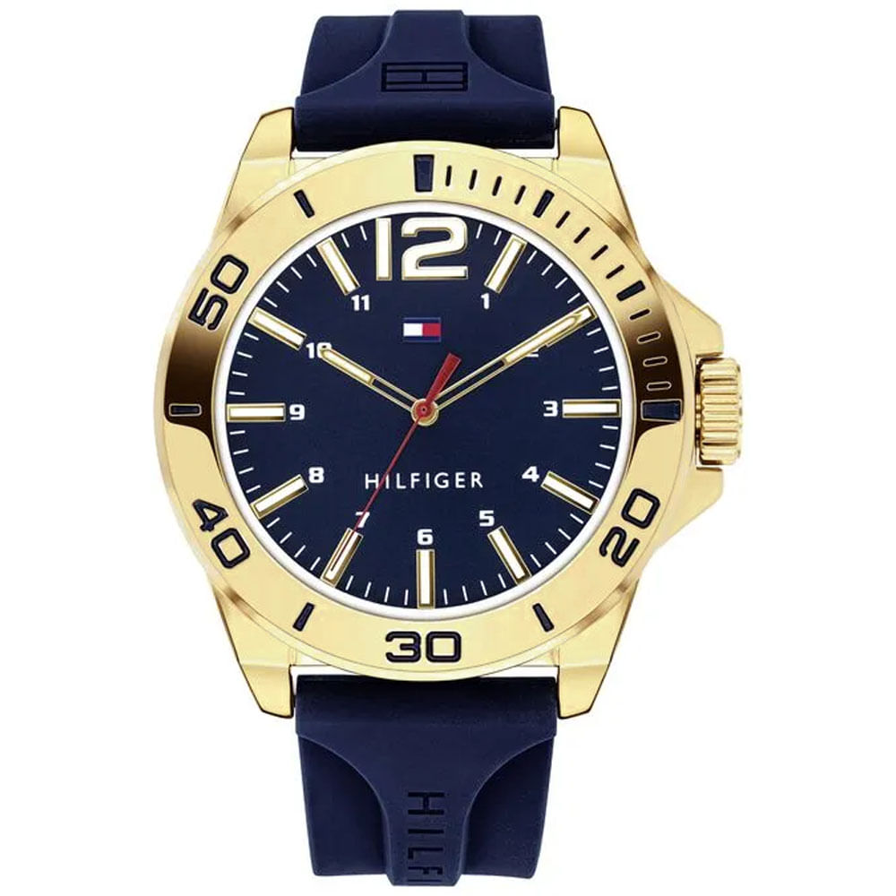 Reloj Tommy Hilfiger 1791503 Hombre Acero Inoxidable Dorado Correa Silicona Azul