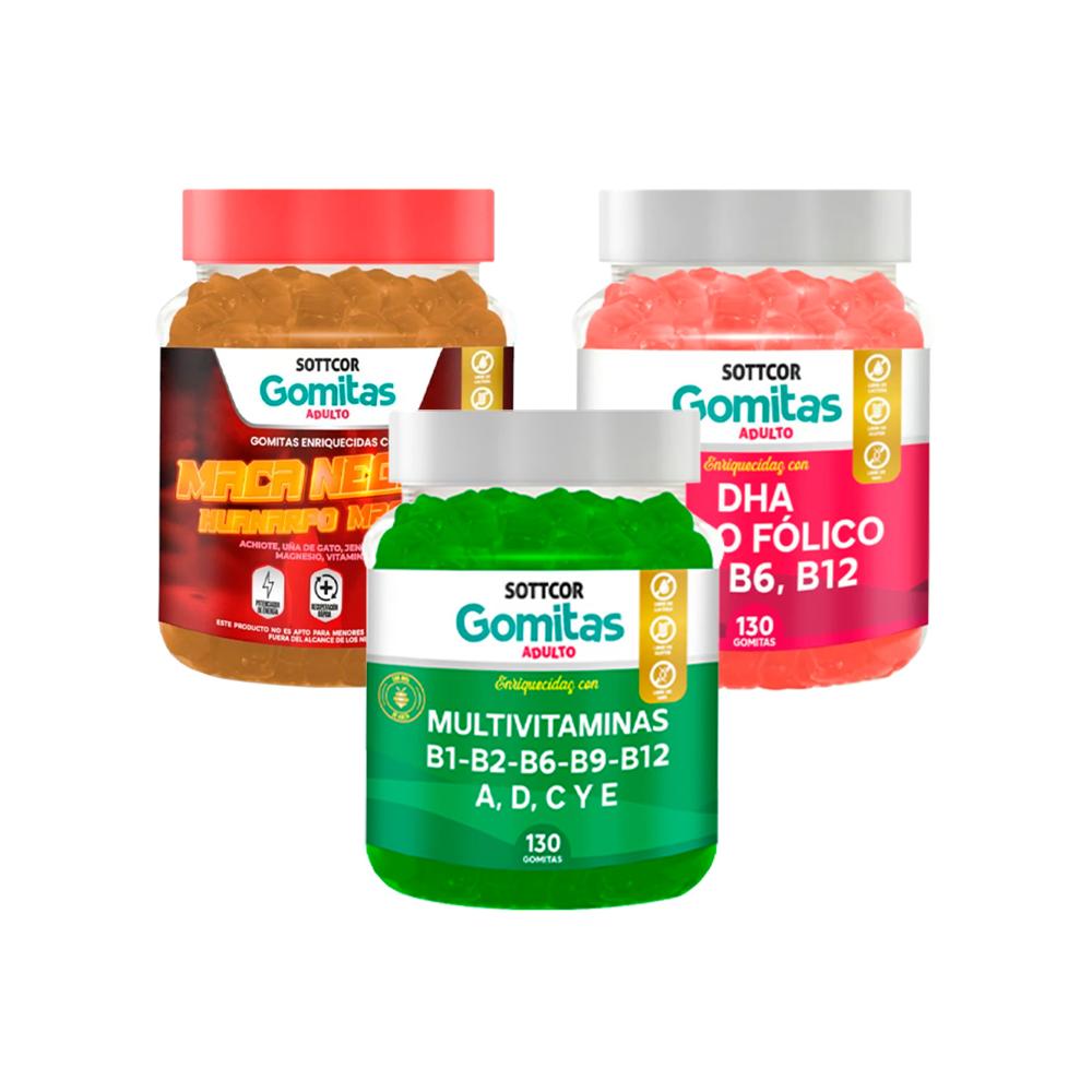 Combo Gomitas Maca Negra + Multivitaminas + Dha Sottcor Adultos