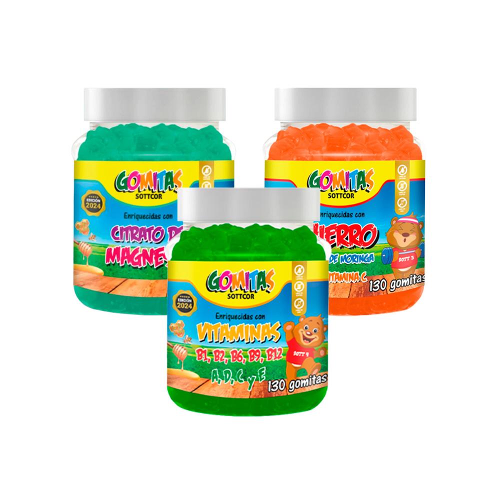 Combo Nutrientes Hierro + Citrato + Multivitaminas Sottcor Niños