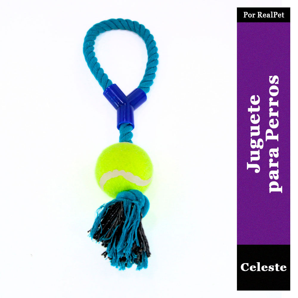 Cuerda con Pelota Tennis para Perro Celeste