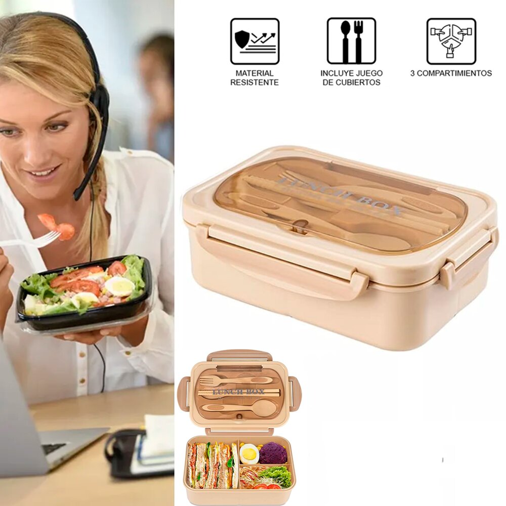 Lonchera Taper Portátil Hermética de Alimentos + Cubiertos Easy&Home Beige