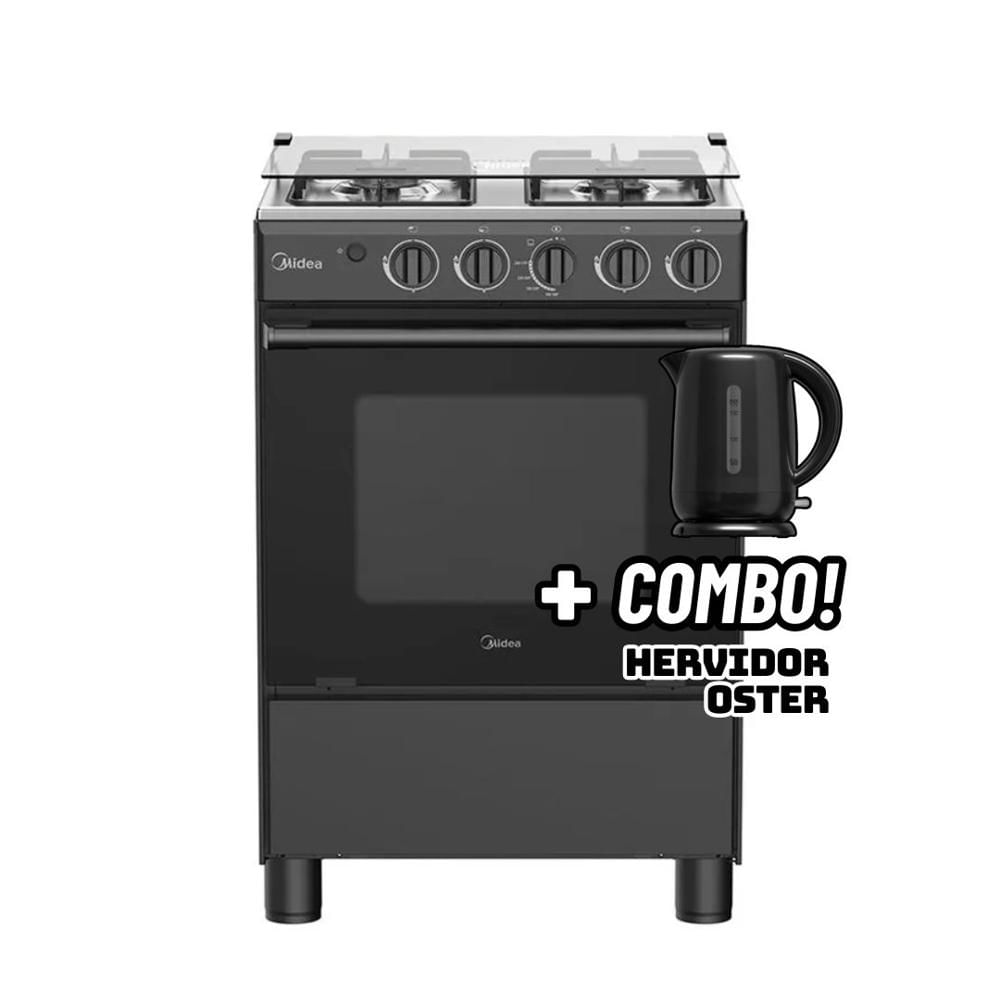 COCINA DE PIE MIDEA A GAS 4 HORNILLAS NEGRO MGS24FS2LFABBC-PE + HERVIDOR OSTER NEGRO