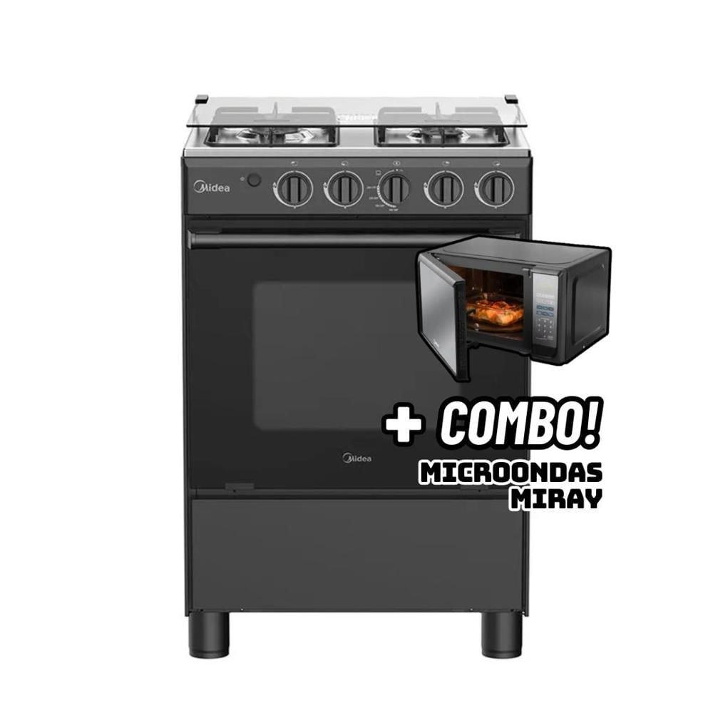 COCINA DE PIE MIDEA A GAS 4 HORNILLAS NEGRO MGS24FS2LFABBC-PE + MICROONDAS HMM-20N