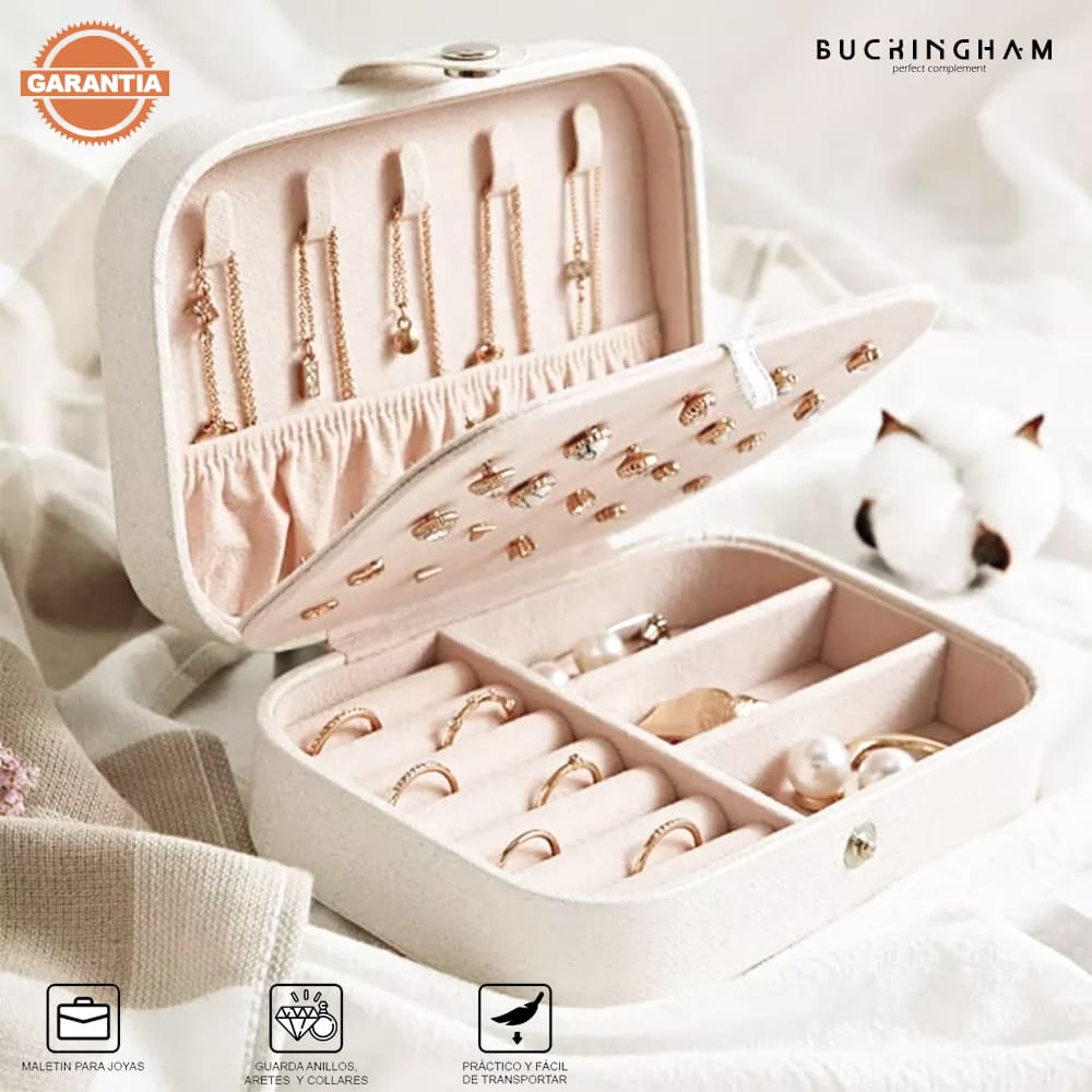 Maletín Estuche Organizador Joyero De Viaje Collar Aretes Anillos Blanco