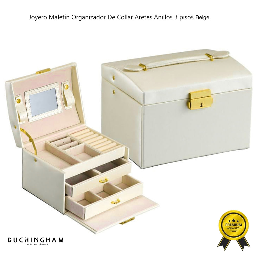 Joyero Maletín Organizador De Collar Aretes Anillos 3 pisos Blanco