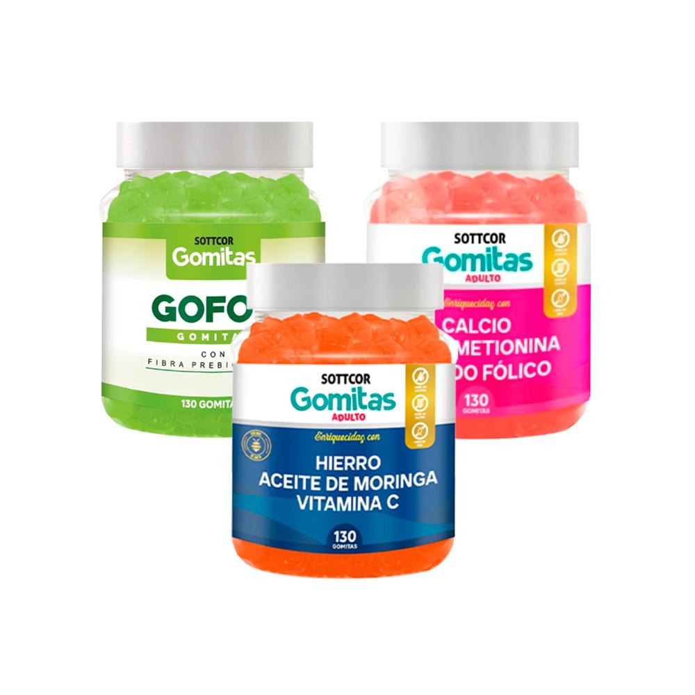 Pack De Gomitas Hierro + Calcio + Gofos Sottcor Adultos