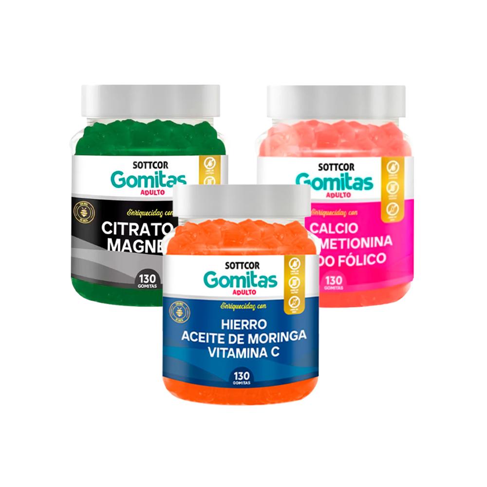 Pack Gomitas Calcio + Citrato De Magnesio + Hierro Sottcor Adultos