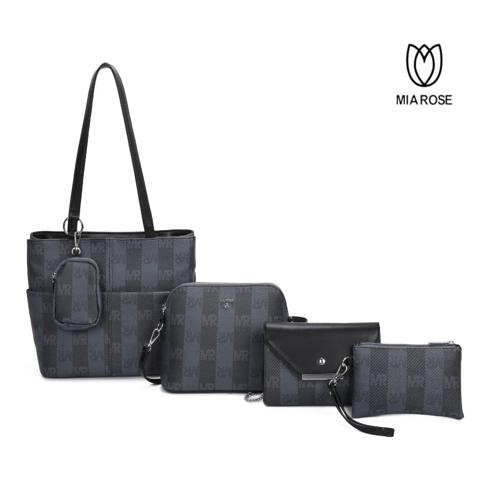 CARTERA ALESSIA SET DE 5PCS CARTERA+BOLSO+MORRAL+NECESER+MONEDERO Gris