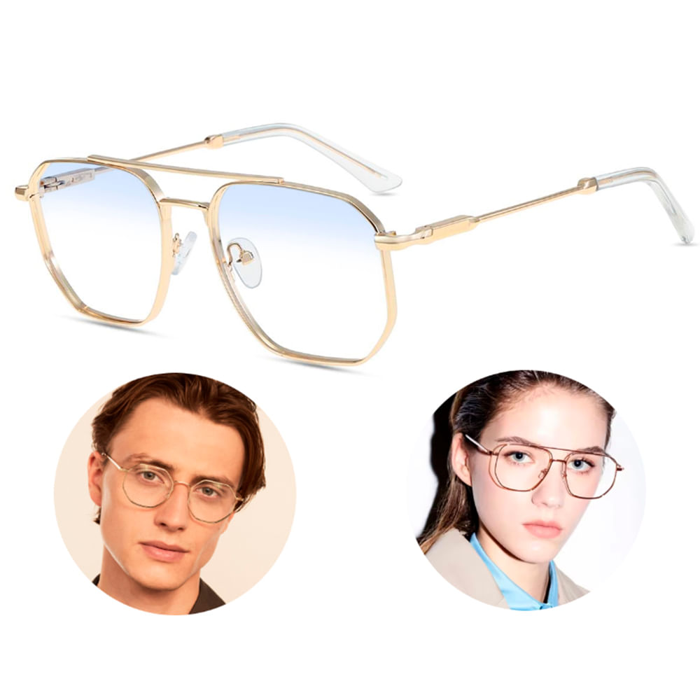 Lentes Premium Modelo Clásico Con Filtro Azul para Computadora Dorado