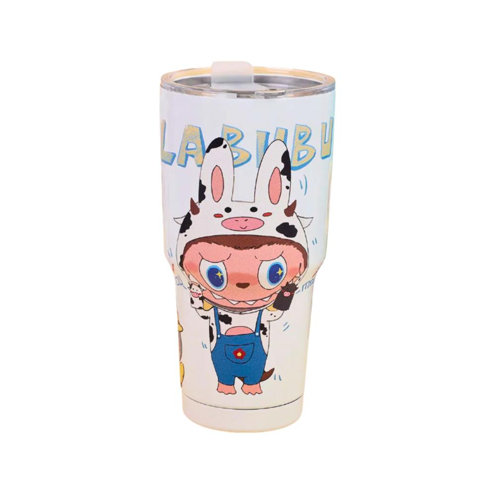 Vaso De Acero Inoxidable De 1200 ml Con Pajilla Y Diseño Labubu Blanco