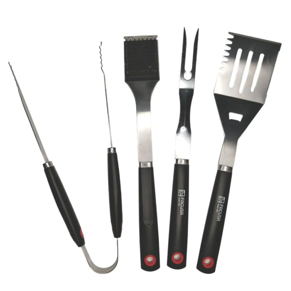 Set de Utensilios x 4 para Parrilla BBQ con Maleta de Nylon