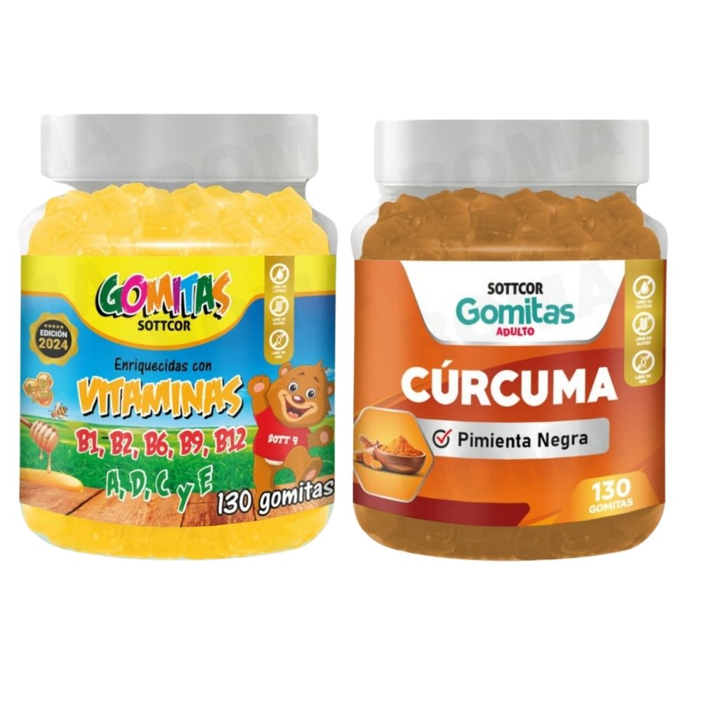 PACK 2 GOMITAS VITAMINAS PARA NIÑOS + GOMITAS CÚRCUMA 260 UND