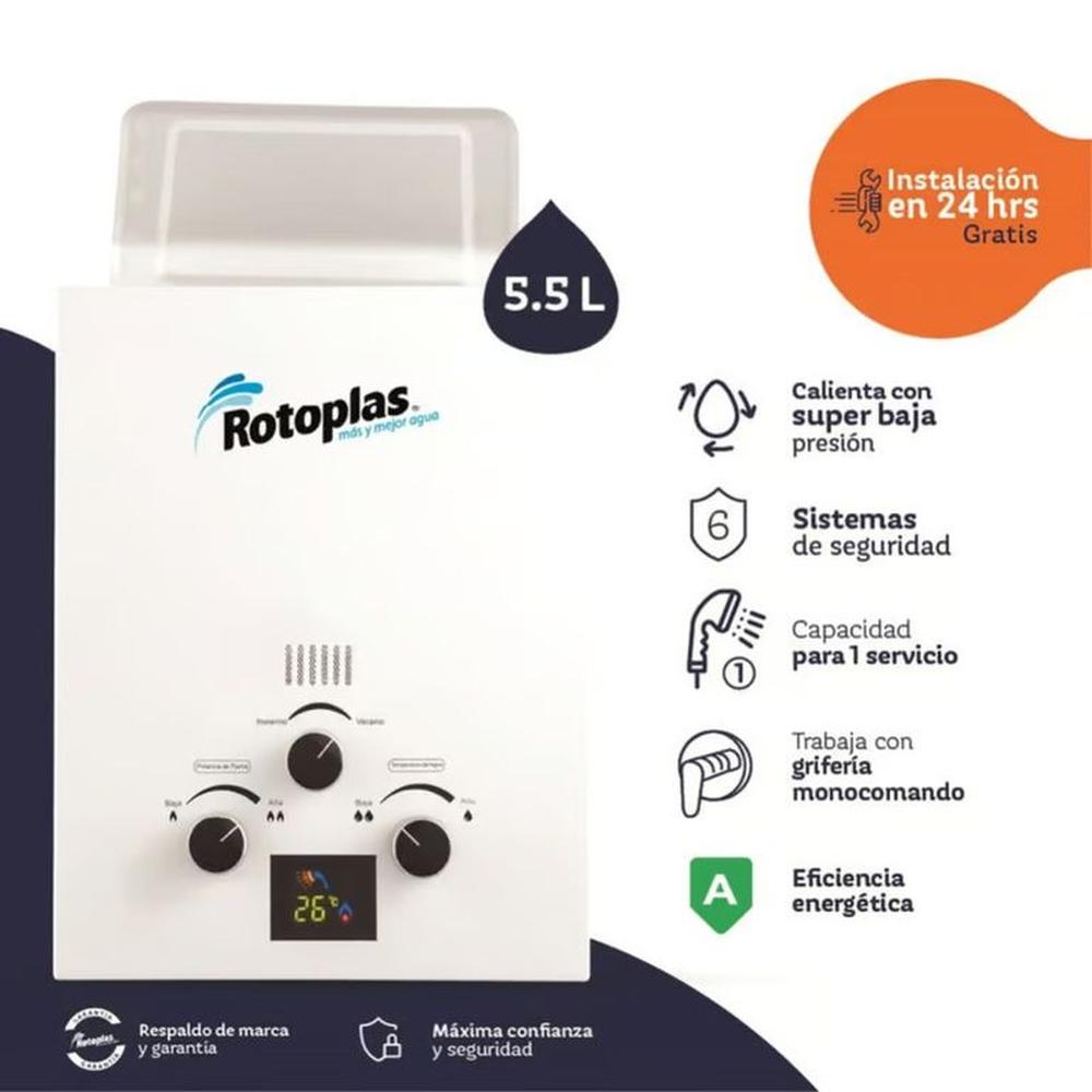 Terma a Gas Rotoplas Flaming GN 5.5 litros Tiro Natural