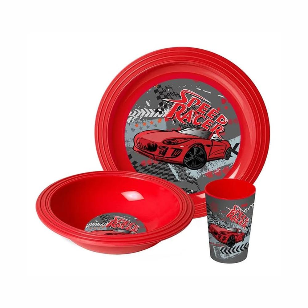 Set Plato + Vaso X 3 Pza Dec Speed Racer