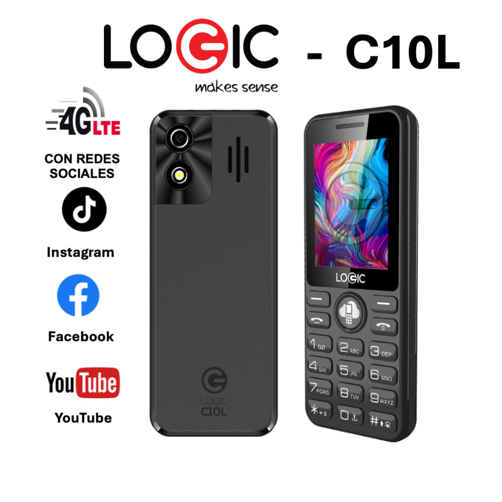 Celular Logic  C10L  4G, Pantalla de 2"",Bateria 1400 mAh, Radio FM