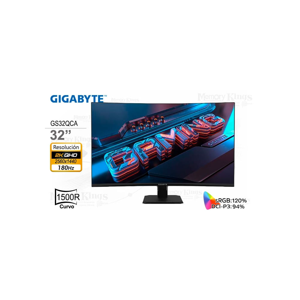 Monitor Gigabyte Gs32Qca Curvo De 31.5"" - Va 1Ms 2560X1440 165Hz Con Conexión Hdmi