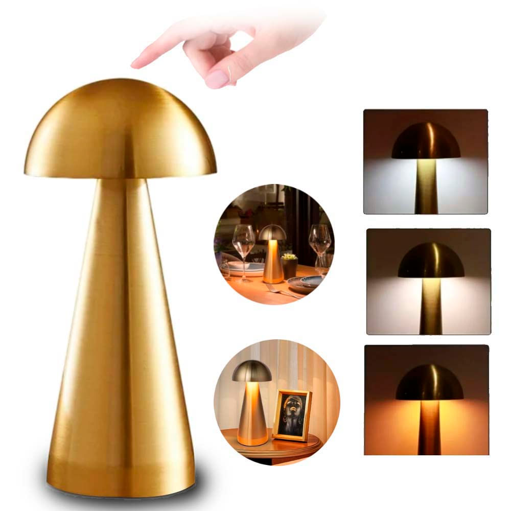 Lámpara Touch Elegante de Mesa Recargable Luz Cálida Fría Dorado