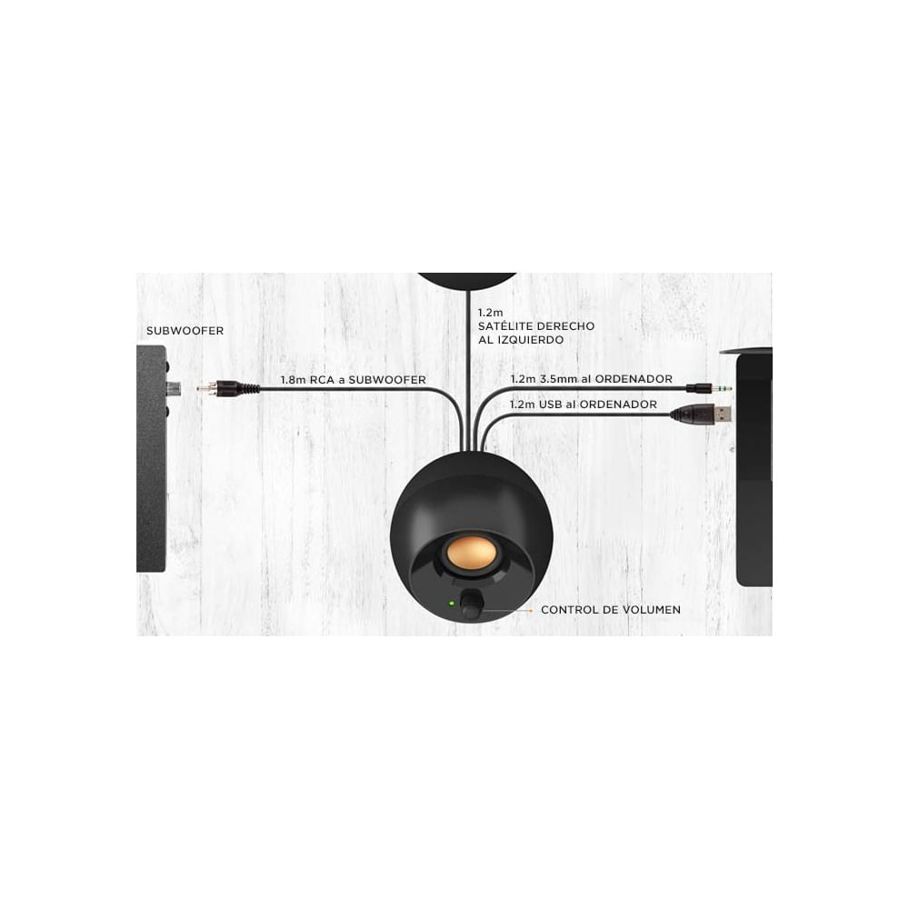 Parlante Creative Pebble Plus 2.1 De 16W En Color Negro - Sonido Envolvente Y Compacto