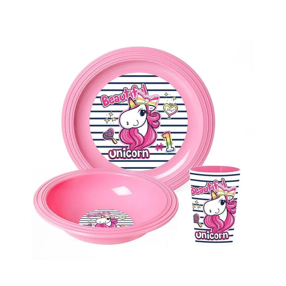 Set Plato + Vaso X 3 Pza Dec Unicornio