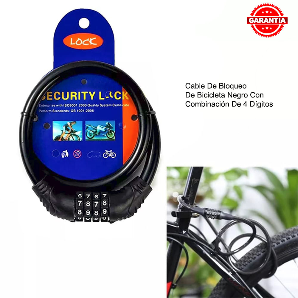 Cable Candado Bloqueo de Bicicleta Negro con Combi