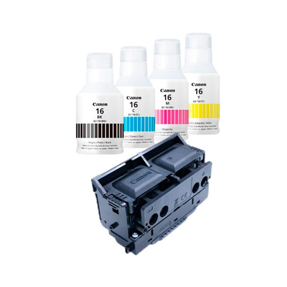 Kit De Cartuchos Canon Gi-16 Bk, C, M, Y Y Cabezal De Impresión Ph-S - Color Vibrante Y Alta Calida