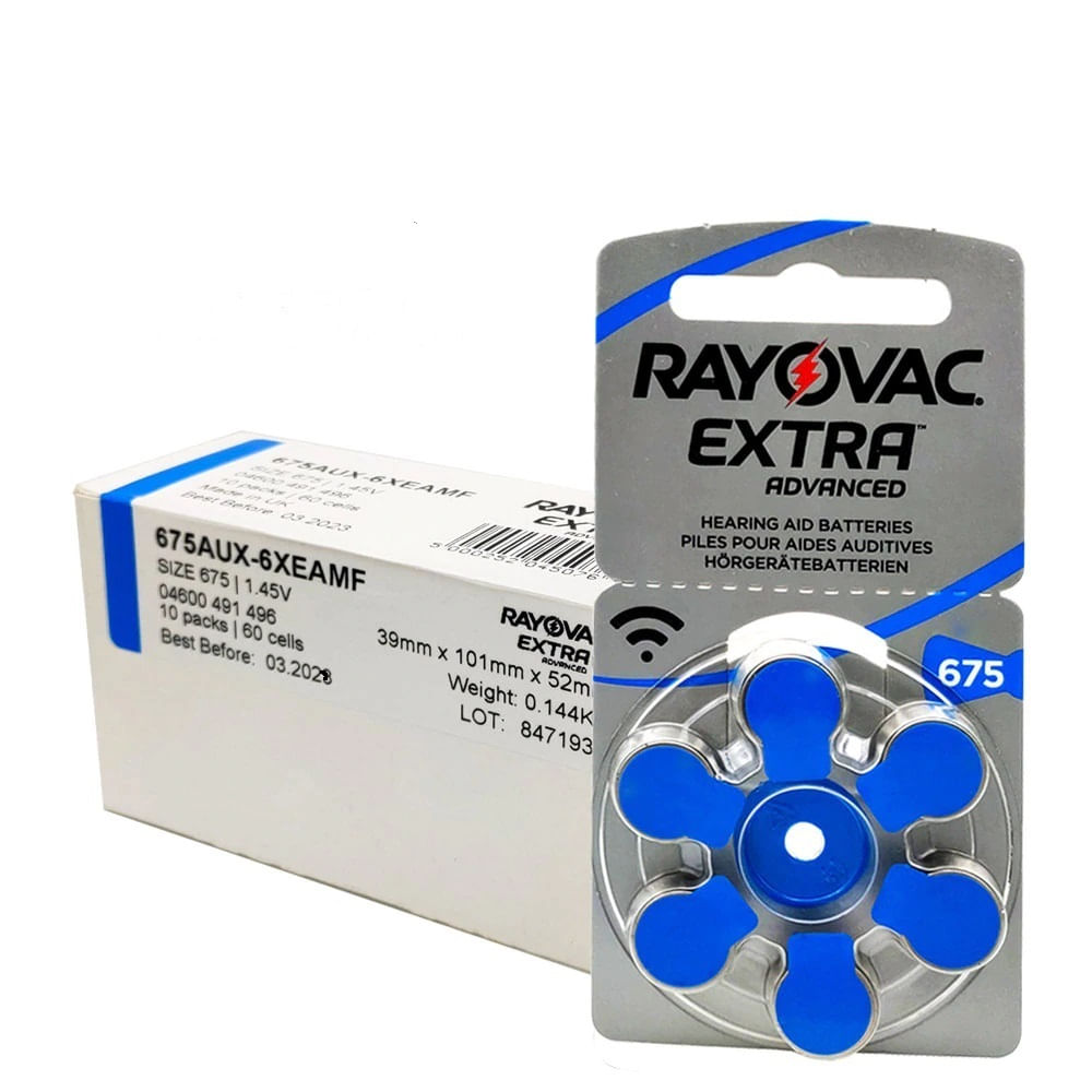 Caja de 60 Pilas RAYOVAC 675 para Audifonos Medicados