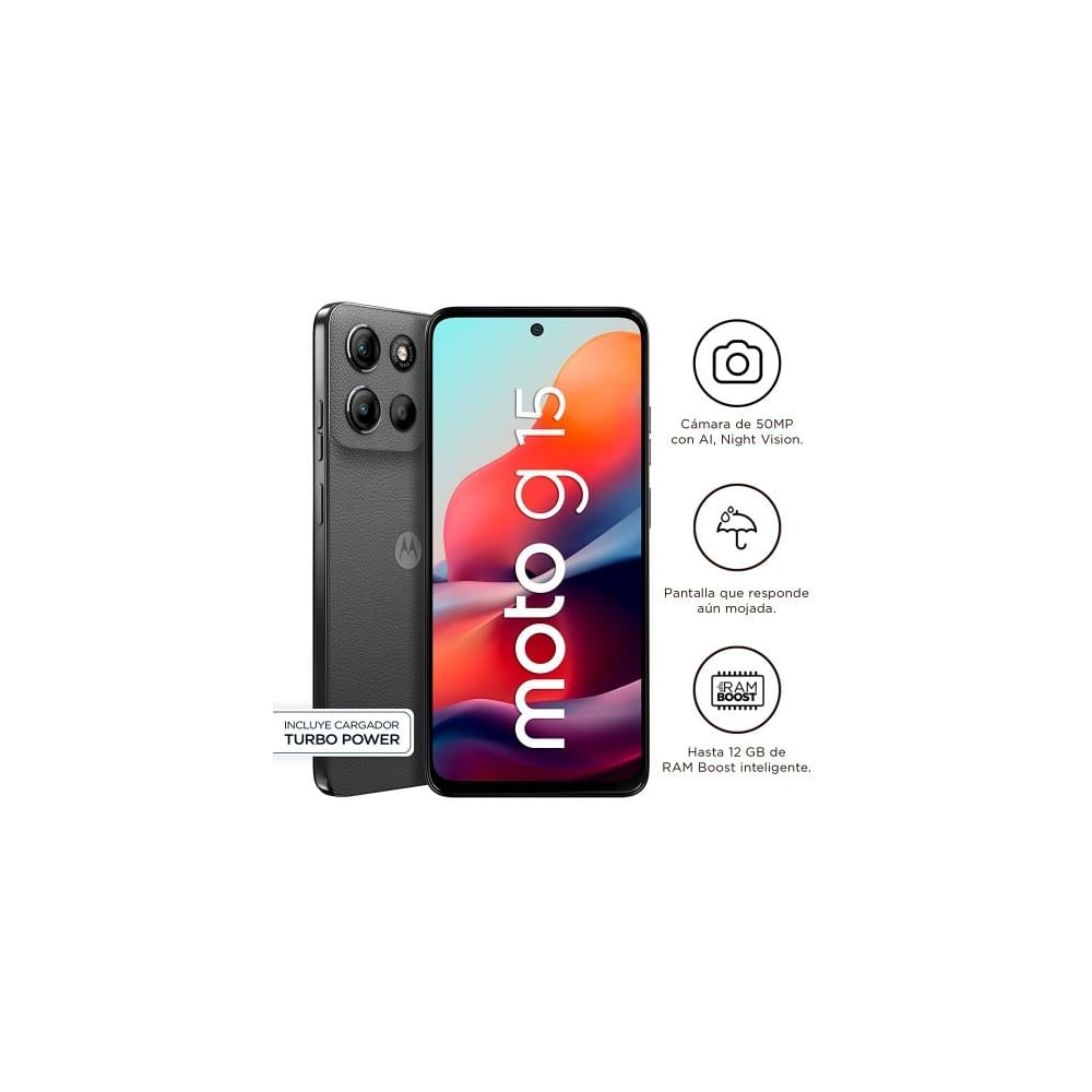 Motorola Moto G15 - Smartphone 4Gb Ram, 256Gb Almacenamiento, Color Gris