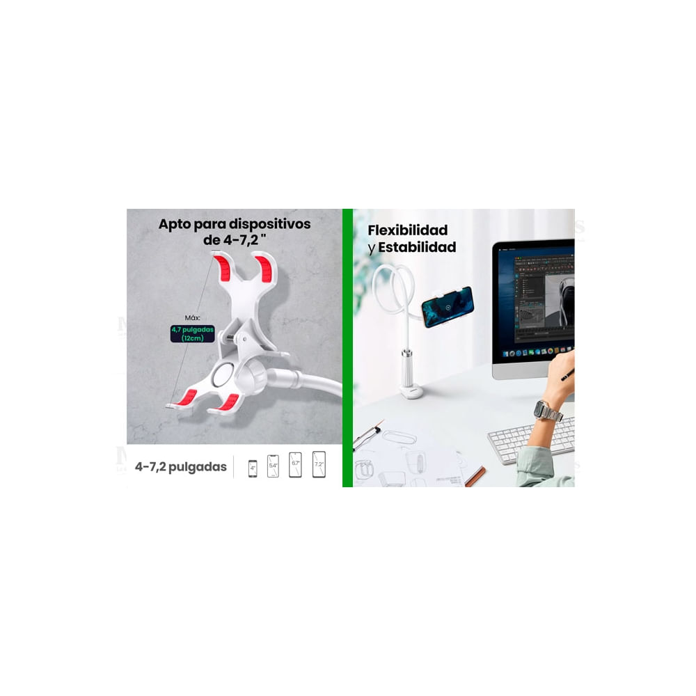 Soporte Flexible Ugreen Lp113 Para Smartphone, Ajustable 360°, Altura 90 Cm, Ideal Para Escritorio