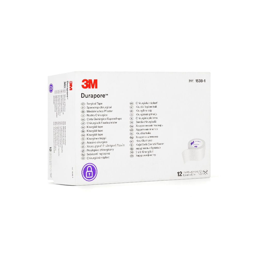 Esparadrapo de Tela de 2.5 CM X 9.1 M 3M DURAPORE 1538-1 CAJA 12 UND