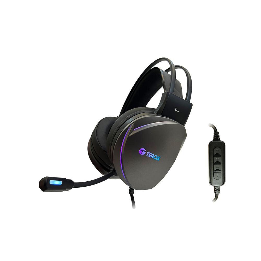 Auriculares Gaming Teros Te-8170N 7.1 Estéreo Con Micrófono Y Luces Rgb - Negro, Conector Usb