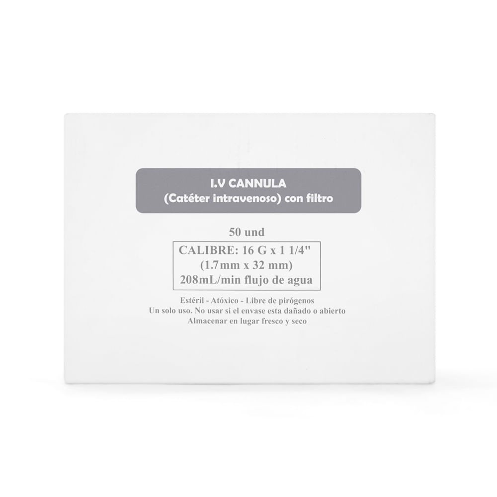 Catéter Intravenoso I.V Periférico 16 G X 1 1/4"" CAJA 50 UND