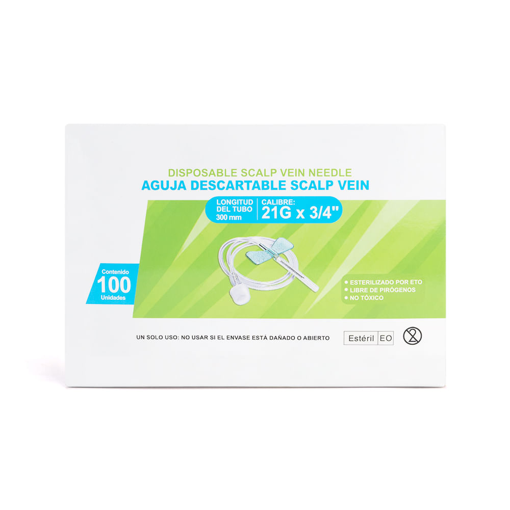 Aguja Scalp Vein Alita Mariposa 21 G X 3/4"" CAJA 100 UND